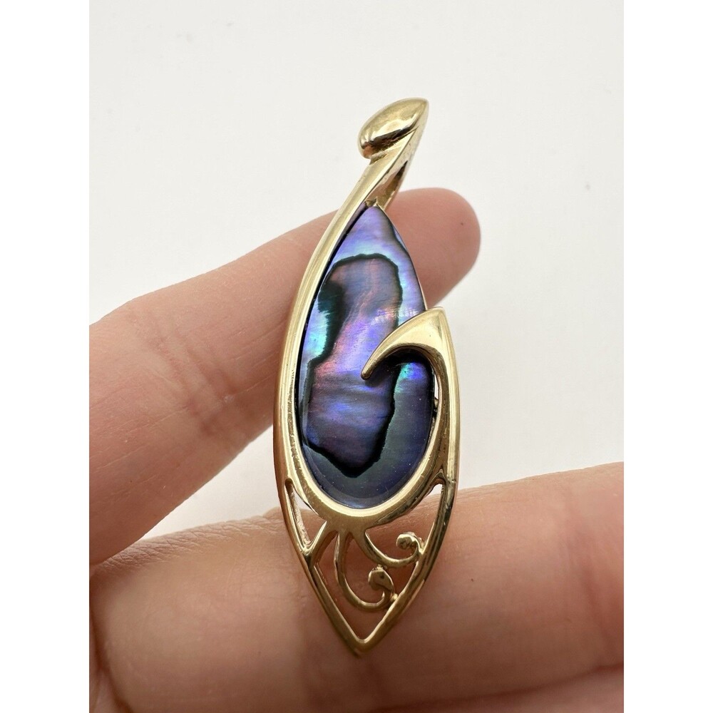 New Zealand Paua Shell Pendant Gold Tone